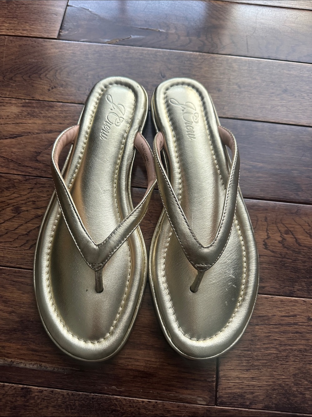 J. Crew gold metallic thong flip flops size 9